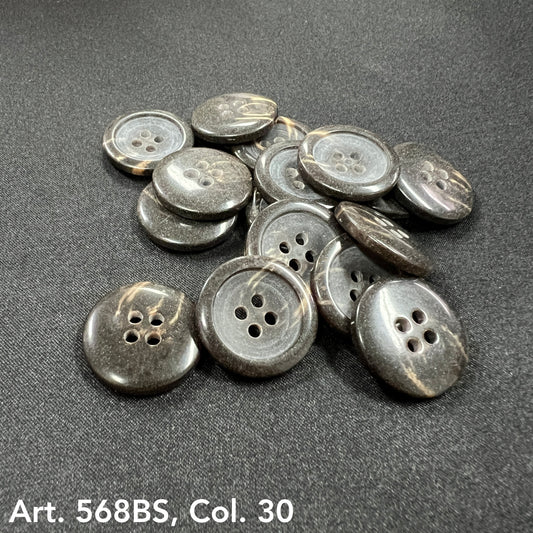 Black marble-style buttons from Buttonology Inc with a glossy finish and four holes each
