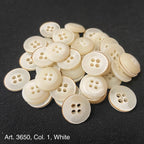 Collection of White 4-Hole Buttons for Shirts and Blouses in Various Sizes by Buttonology Inc.
