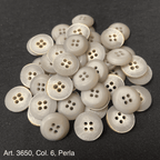 Elegant gray buttons for shirts and blouses with a shiny finish and four holes for easy sewing