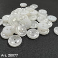 White pearlized two hole buttons with rope edge on dark fabric by Buttonology Inc sew-on buttons for shirts