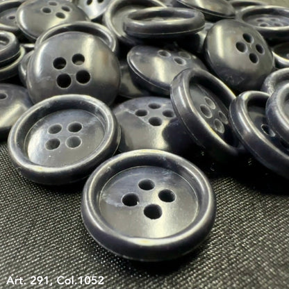 Coat buttons for sewing in dark navy with four holes, perfect for crafting and garment repairs