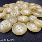 Collection of smooth yellow coat buttons for sewing with four holes each, ideal for garment projects