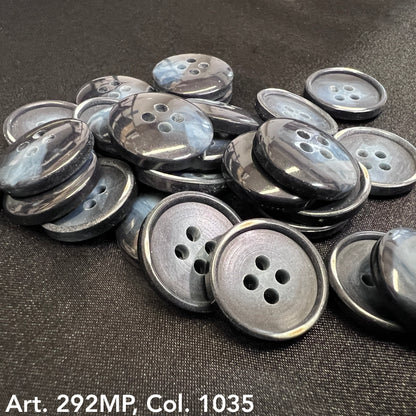 Assorted gray coat sizing buttons in various sizes from Buttonology Inc for garment alterations