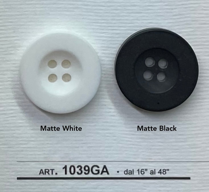 Matte white and matte black decorative buttons for sewing with four holes by Buttonology Inc
