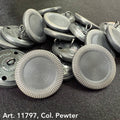 Decorative sewing buttons for coats in pewter color with textured rim by Buttonology Inc.