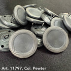 Decorative sewing buttons for coats in pewter color with textured rim by Buttonology Inc.