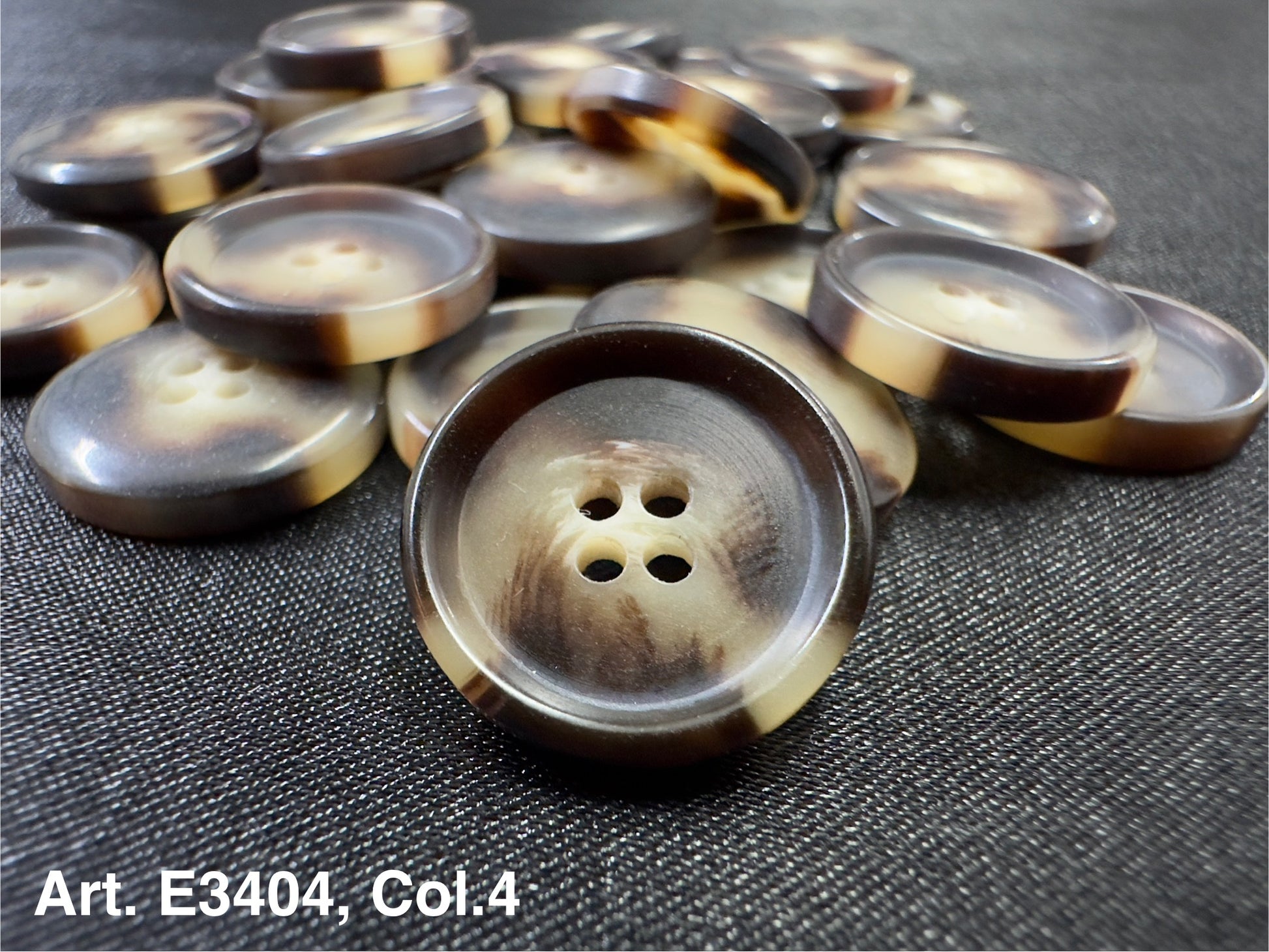 Buttonology Inc round brown cream tortoiseshell four hole sewing buttons with glossy finish for garments