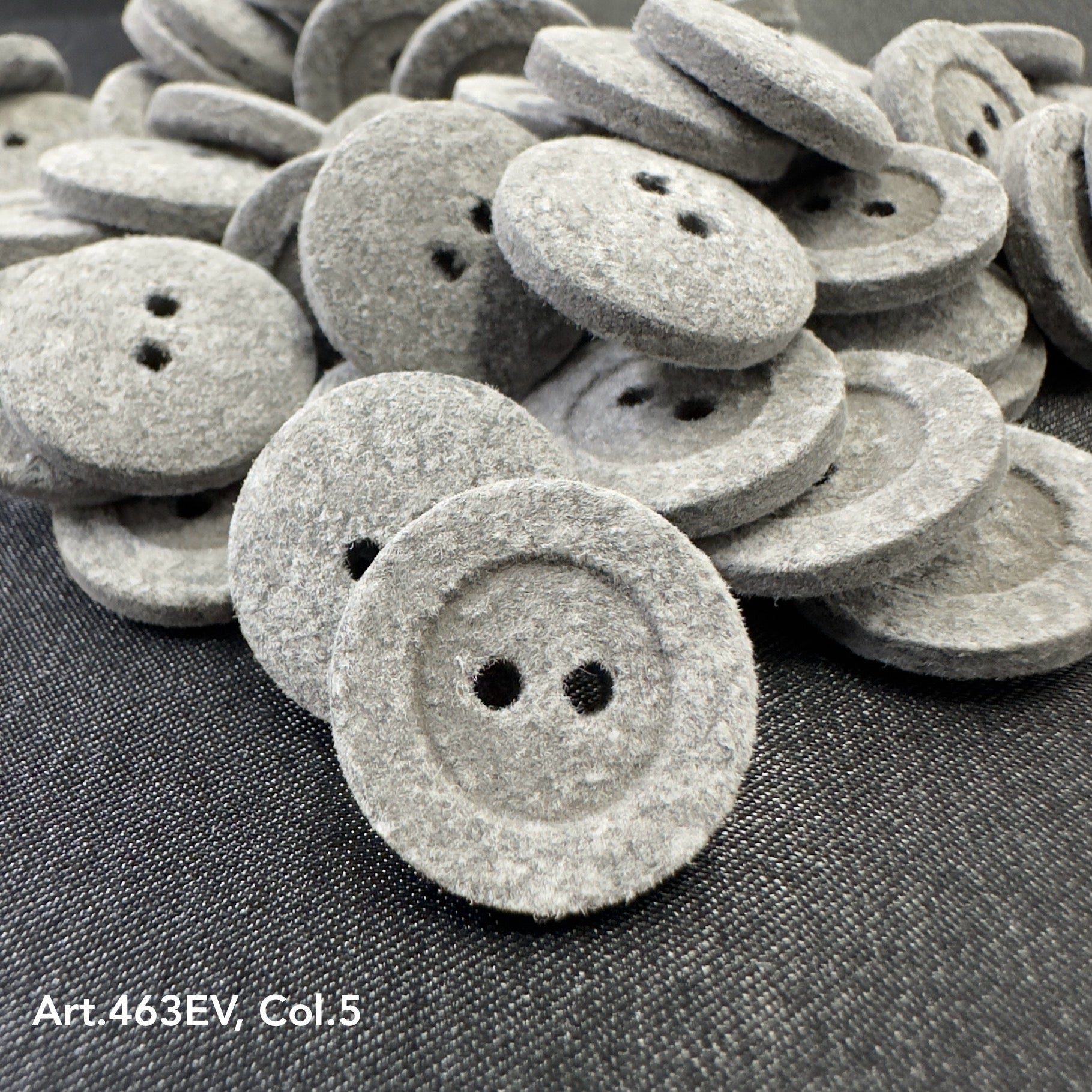 Eco velvet buttons in gray from Buttonology Inc, perfect for sustainable sewing projects.
