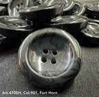 High-quality garment buttons in black with four holes for secure fastening and elegant style