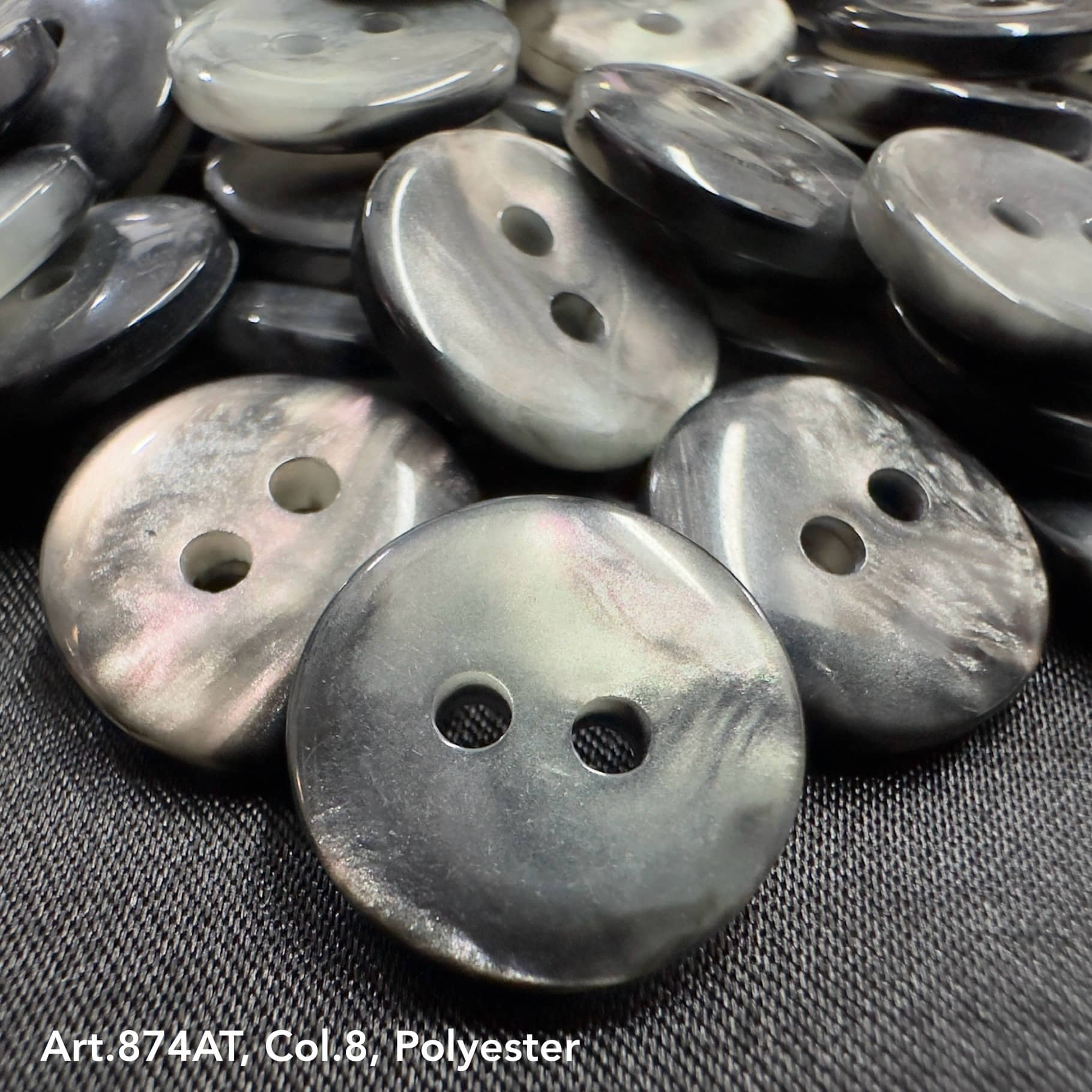 Gray polyester 2-hole garment buttons bulk suitable for sewing projects and crafts