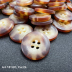 Brown and beige polyester resin sewing supplies buttons from Buttonology Inc with four holes