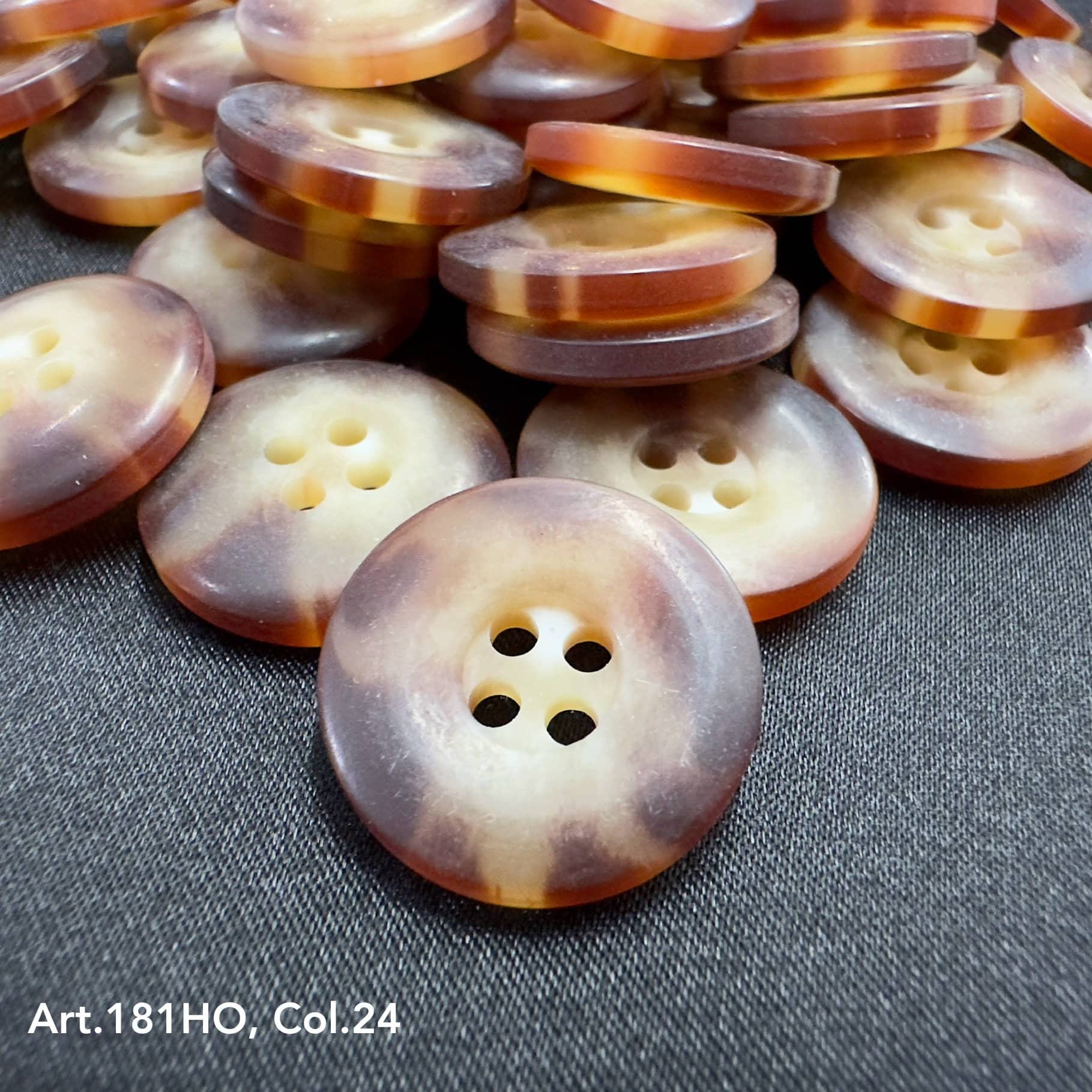 Brown and beige polyester resin sewing supplies buttons from Buttonology Inc with four holes
