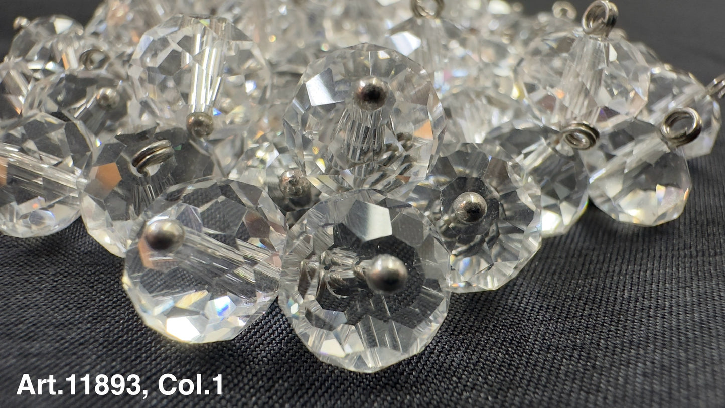 Collection of sparkling glass buttons for sewing with rounded edges and shiny surfaces