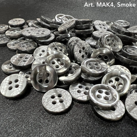 Smoke colored buttons from Buttonology Inc demonstrating how to choose buttons for DIY clothes projects