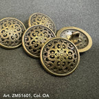 Metal decorative sewing shank buttons with intricate vintage floral design by Buttonology Inc