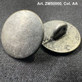 Buttonology Inc metal shank buttons with textured round design on dark fabric background