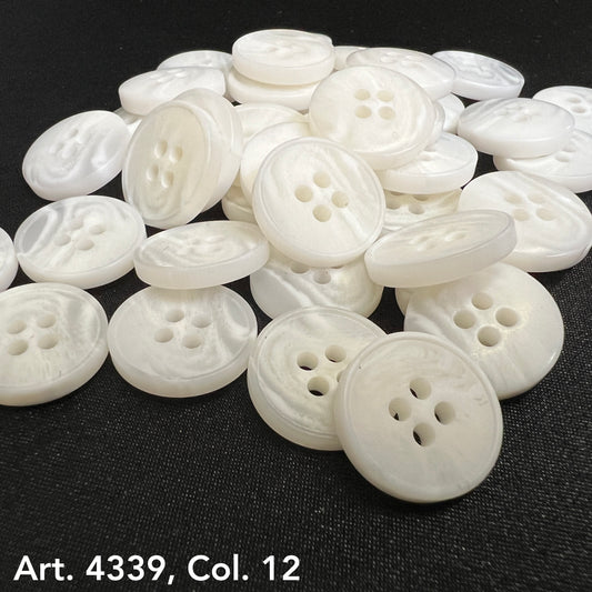 White plastic buttons sewing buttons with four holes by Buttonology Inc for crafts and apparel