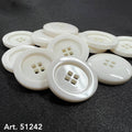 Polyester resin buttons with square holes in a variety of sizes, ideal for sewing and crafting projects
