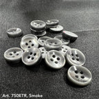 Premium garment buttons for shirts in smoke gray with four holes, ideal for stylish apparel