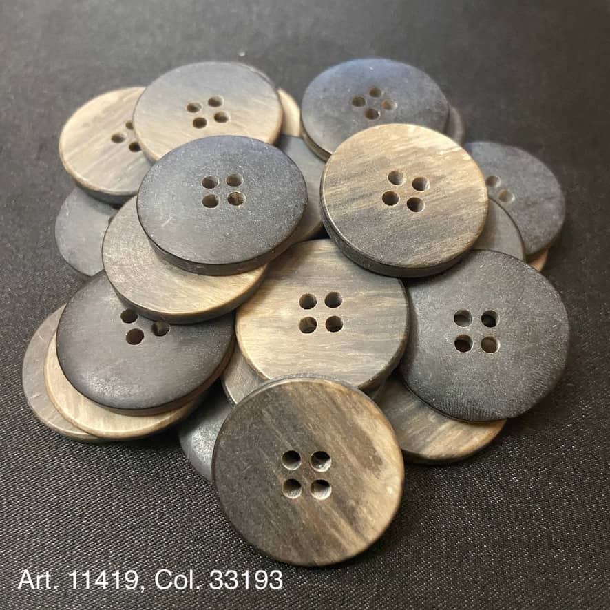 Premium resin buttons for crafts in dark gray featuring four holes for easy sewing and crafting projects