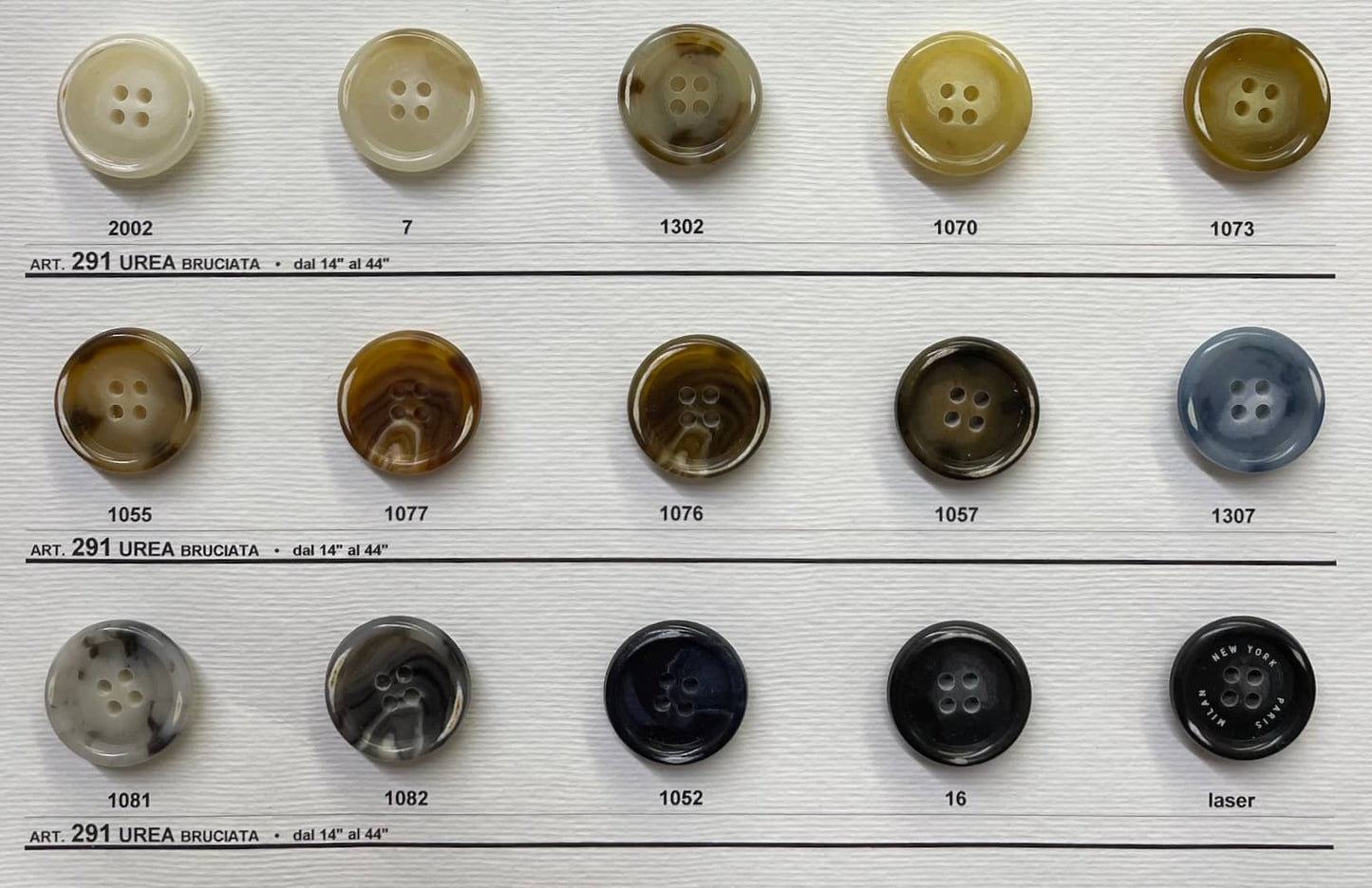 Collection of premium sewing buttons for clothes in various colors and styles from Buttonology Inc.