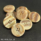 Assorted premium sewing buttons for clothing in natural wood tones with four holes each