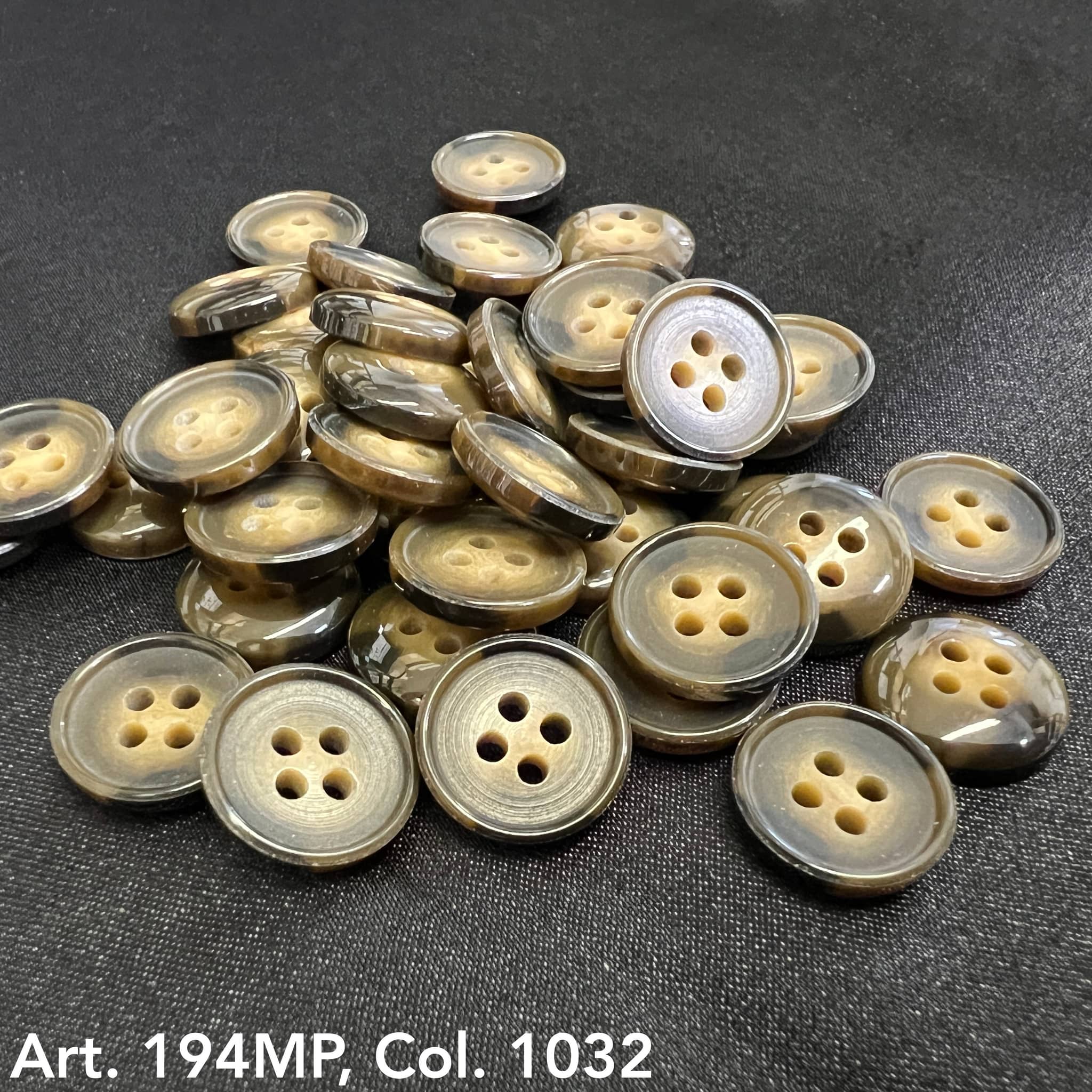 Premium suit buttons by Buttonology Inc in glossy brown shades with four holes for formal suits