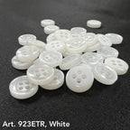 White sew-on buttons for clothing, featuring four holes for secure fastening and stylish design