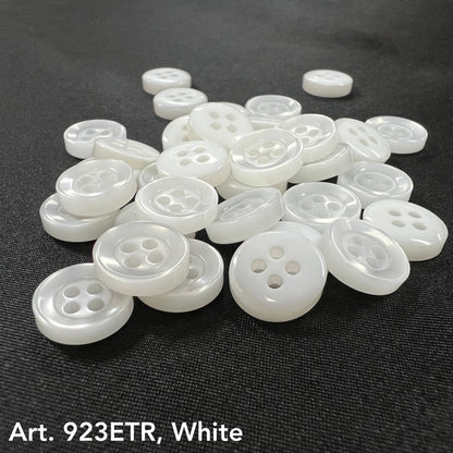 White sew-on buttons for clothing, featuring four holes for secure fastening and stylish design