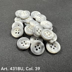 Translucent sewing button for garments in various sizes with four holes for easy stitching