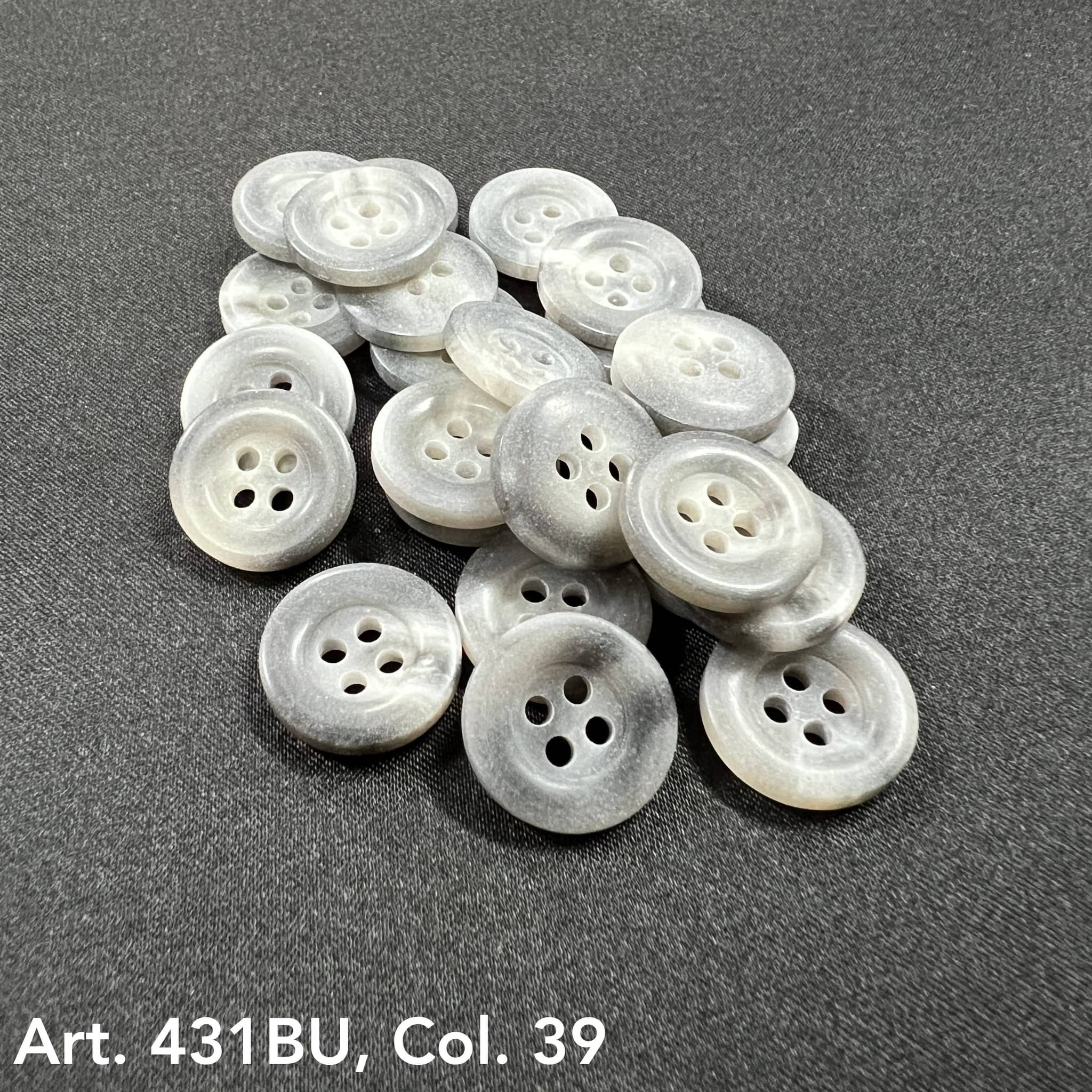 Translucent sewing button for garments in various sizes with four holes for easy stitching