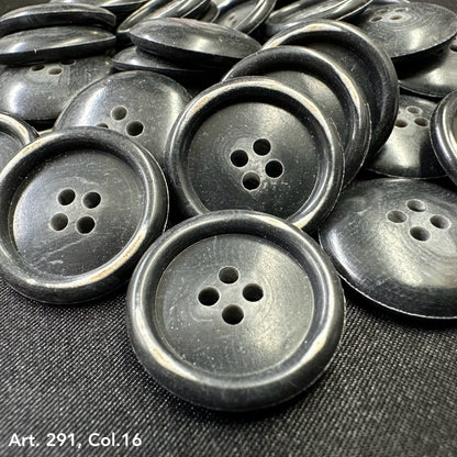Collection of Buttonology Inc. shirting buttons 18L 20L in black with four holes for sewing