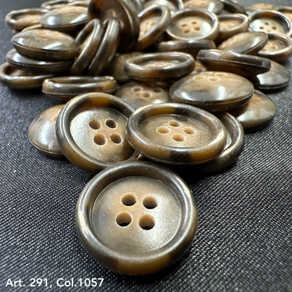Shirting buttons 18L 20L in a mix of brown colors with four holes for secure stitching