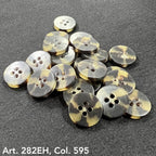 Art. 282EH Col. 595 black tortoiseshell faux-horn 4-hole buttons, 24L–54L – Buttonology Inc.