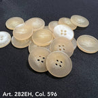 Art. 282EH Col. 596 clear translucent faux-horn 4-hole buttons, 24L–44L – Buttonology Inc.
