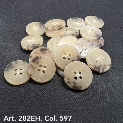 Collection of light tan suit and coat buttons with two holes for sewing applications