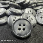 Assorted gray suiting buttons for garments with four holes for sewing and crafting projects