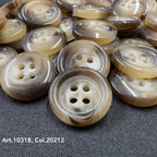 Close-up of high-quality shirt buttons in brown and beige tones from Buttonology Inc