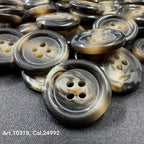 High-quality shirt buttons with a marbled black, beige, and brown design by Buttonology Inc