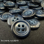 Art. 10318 Col. 20215 dark blue marble Italian faux-horn 4-hole buttons, sizes 14L–54L – Buttonology Inc.