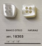 White square sewing buttons with four holes from Buttonology Inc in Bianco Ottico and Naturale colors