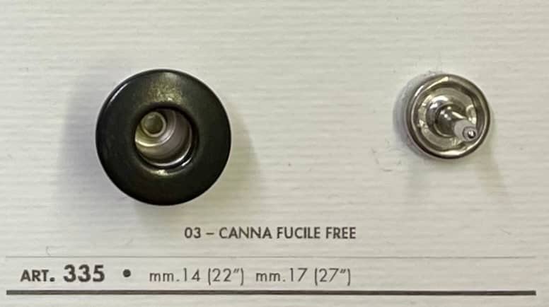 Black and silver jean button from Buttonology Inc with specifications for wholesale jean button supply