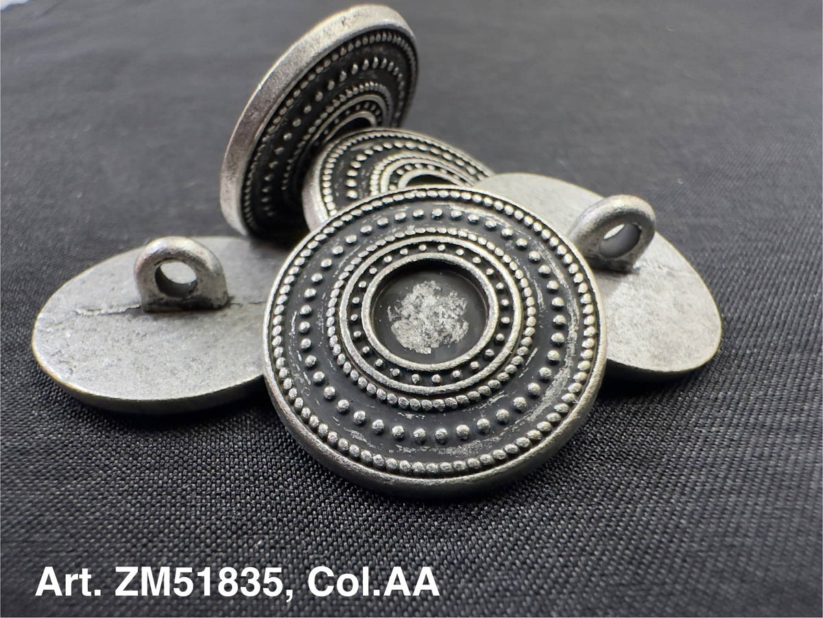 Buttonology Inc antique silver round shank metal buttons for garments with concentric dotted design